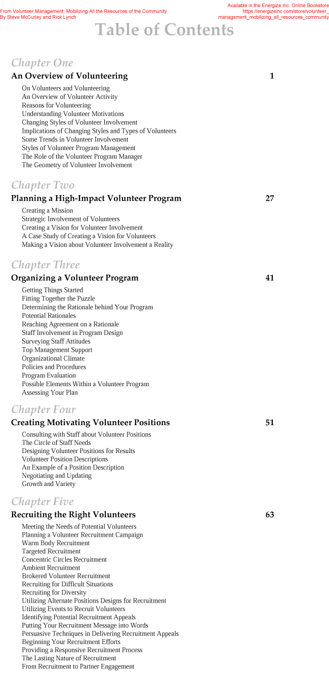Volunteer Management: Mobilizing All the Resources of the Community toc